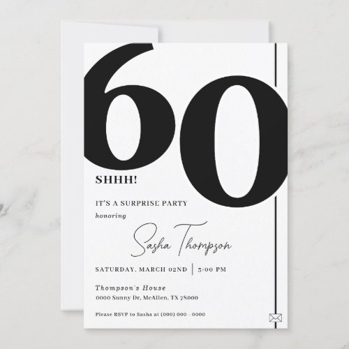 Modern minimalist black 60th birthday invitation