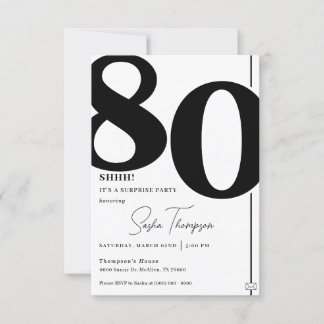 Modern minimalist black 80th birthday invitation