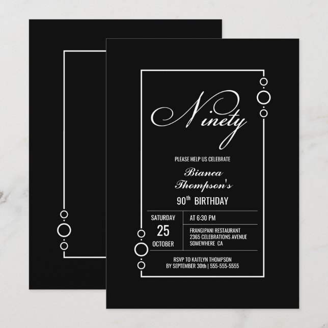 Modern Minimalist Black 90th Birthday Party Invitation (Front/Back)