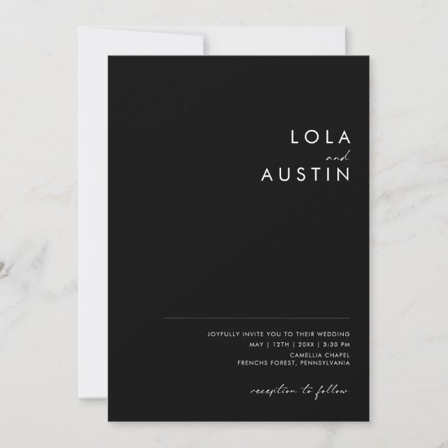 Modern Minimalist | Black All In One Wedding Invitation (Front)