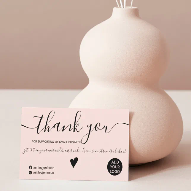 Modern minimalist black and blush order thank you business card | Zazzle