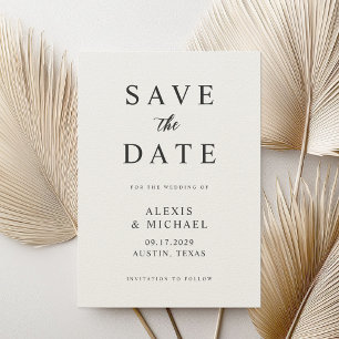 Modern Minimalist Black and Ecru Wedding Save The Date