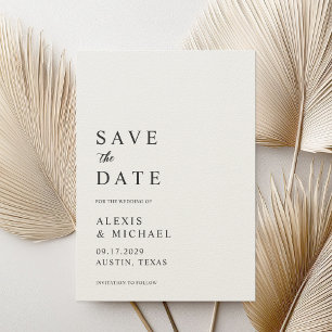 Modern Minimalist Black and Ecru Wedding Save The Date