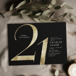 Modern minimalist black and gold 21st birthday invitation<br><div class="desc">Modern minimalist 21st birthday party invitation features stylish faux gold foil number 21 and your party details in classic serif font on black background color, simple and elegant, great surprise adult milestone birthday invitation for men and women. the black background color can be changed to any color of your choice....</div>