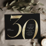 Modern minimalist black and gold 30th birthday invitation<br><div class="desc">Modern minimalist 30th birthday party invitation features stylish faux gold foil number 30 and your party details in classic serif font on black background color, simple and elegant, great surprise adult milestone birthday invitation for men and women. the black background color can be changed to any color of your choice....</div>