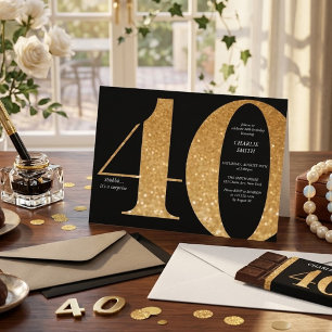 Modern minimalist black and gold 40th birthday invitation