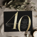 Modern minimalist black and gold 40th birthday invitation<br><div class="desc">Modern minimalist 40th birthday party invitation features stylish faux gold foil number 40 and your party details in classic serif font on black background color, simple and elegant, great surprise adult milestone birthday invitation for men and women. the black background color can be changed to any color of your choice....</div>