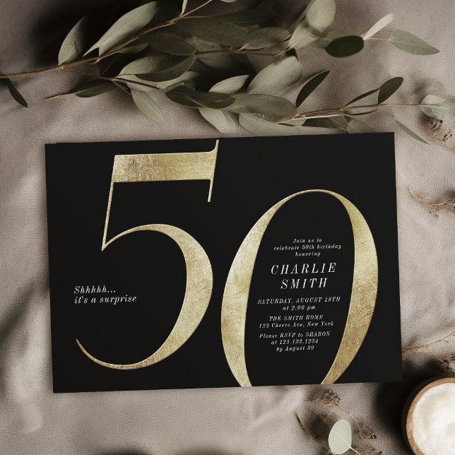 Modern minimalist black and gold 50th birthday invitation (Modern minimalist black and gold 50th birthday invitation)