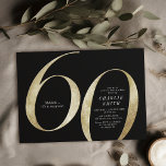 Modern minimalist black and gold 60th birthday invitation<br><div class="desc">Modern minimalist 60th birthday party invitation features stylish faux gold foil number 60 and your party details in classic serif font on black background color, simple and elegant, great surprise adult milestone birthday invitation for men and women. the black background color can be changed to any color of your choice....</div>