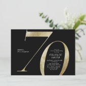 Modern minimalist black and gold 70th birthday invitation (Standing Front)