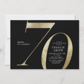 Modern minimalist black and gold 70th birthday invitation (Front)