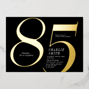 Modern minimalist black and gold 85th birthday foil invitation