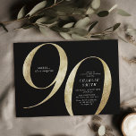 Modern minimalist black and gold 90th birthday invitation<br><div class="desc">Modern minimalist 90th birthday party invitation features stylish faux gold foil number 90 and your party details in classic serif font on black background color, simple and elegant, great surprise adult milestone birthday invitation for men and women. the black background color can be changed to any color of your choice....</div>