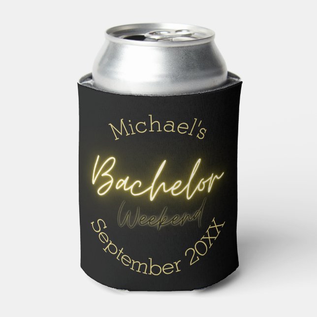 Modern Minimalist Black and Gold Bachelor Party  Can Cooler (Can Front)