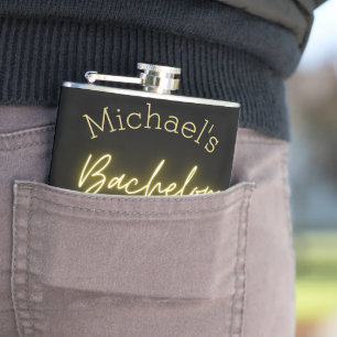 Modern Minimalist Black and Gold Bachelor Party  Flask