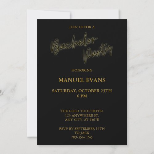 Modern Minimalist Black and Gold Bachelor Party  Invitation