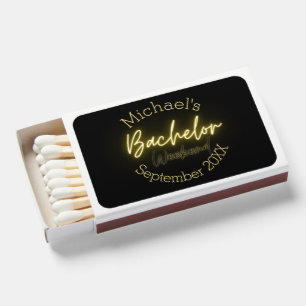 Modern Minimalist Black and Gold Bachelor Party Matchboxes