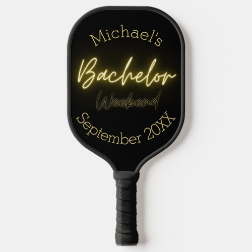 Modern Minimalist Black and Gold Bachelor Party Pickleball Paddle