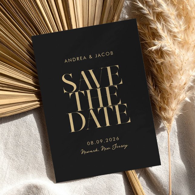 Modern Minimalist Black and Gold Chic Wedding Save The Date (Creator Uploaded)