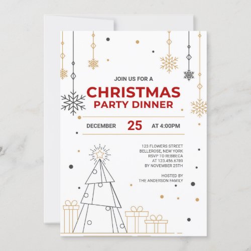 Modern minimalist black and gold christmas ball invitation
