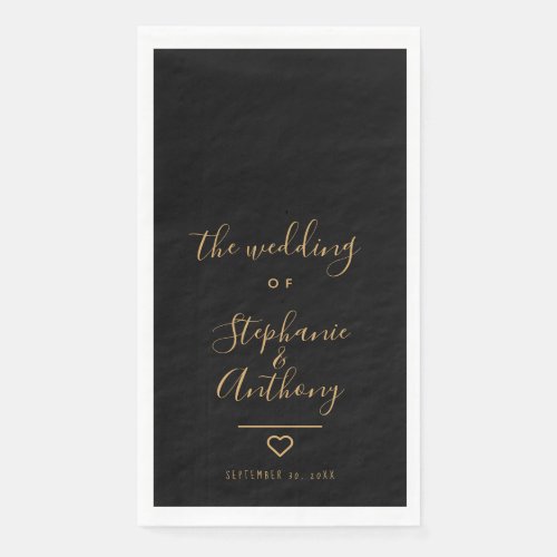 Modern Minimalist Black and Gold Heart Wedding  Paper Guest Towels