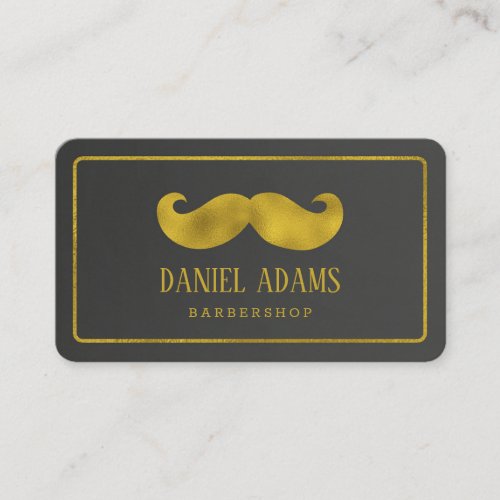 Modern Minimalist Black and Gold Mustache Barber Business Card