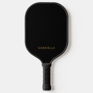 Modern Minimalist Black and Gold Personalized Name Pickleball Paddle