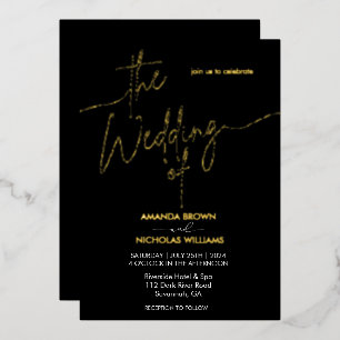 Modern Minimalist Black and Gold Wedding Foil Invitation