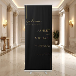 Modern Minimalist Black and Gold Welcome Wedding Retractable Banner