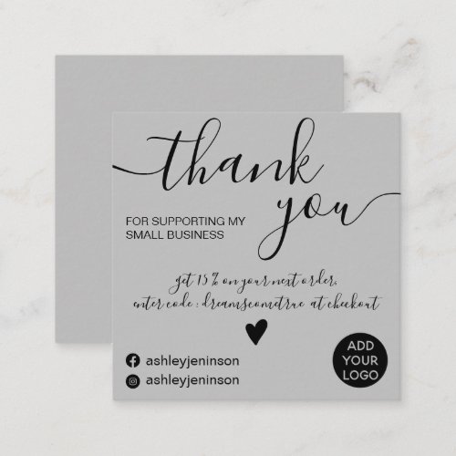 Modern minimalist black and gray order thank you square business card