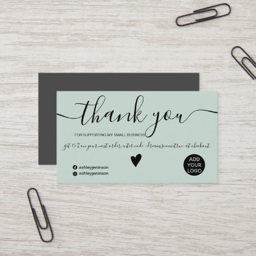 Modern minimalist black and green order thank you business card