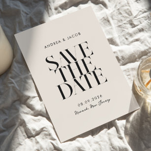 Modern Minimalist Black and Ivory Chic Wedding Save The Date