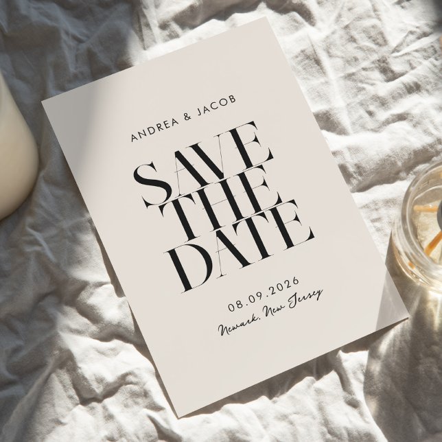 Modern Minimalist Black and Ivory Chic Wedding Save The Date (Creator Uploaded)