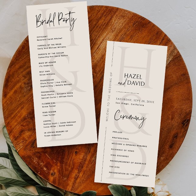Modern Minimalist Black and Ivory Monogram Wedding Program (Creator Uploaded)