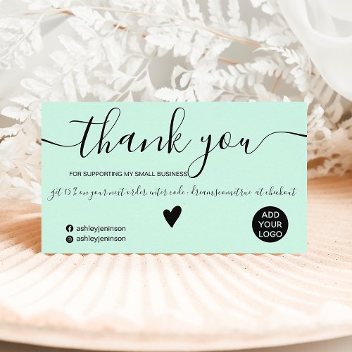 Modern minimalist black and mint order thank you business card