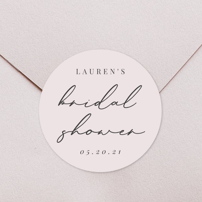 Modern Minimalist Black and Pink Bridal Shower Classic Round Sticker (Creator Uploaded)