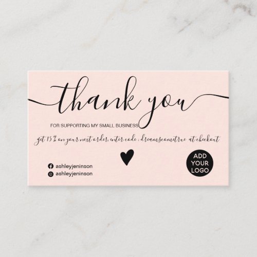 Modern minimalist black and pink order thank you business card