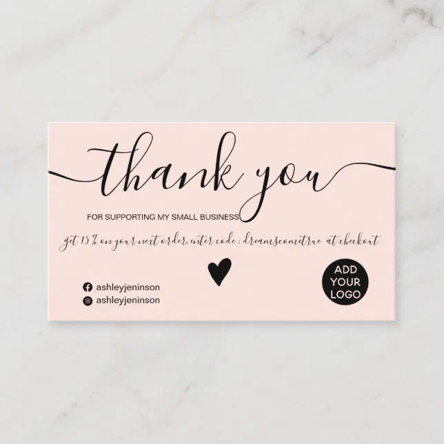 Modern minimalist black and pink order thank you business card | Zazzle