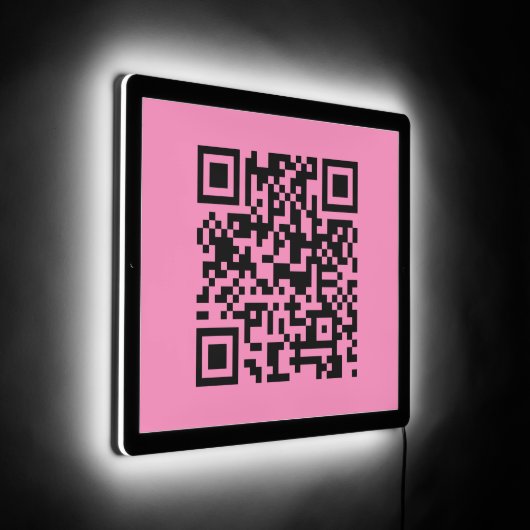 Modern Minimalist Black and Pink QR Code Cool LED Sign (Angle)