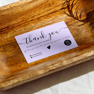 Modern minimalist black and purple order thank you business card