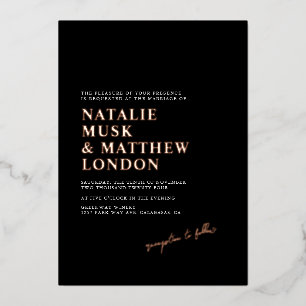 Modern Minimalist Black and Real Foil Wedding Invitation