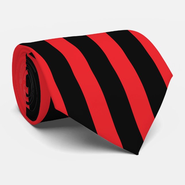 Modern Minimalist Black and Red Stripes Neck Tie (Rolled)