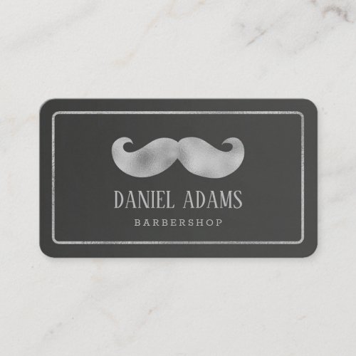 Modern Minimalist Black and Silver Mustache Barber Business Card