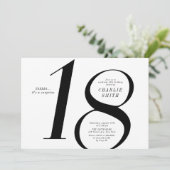 Modern minimalist black and white 18th birthday invitation (Standing Front)
