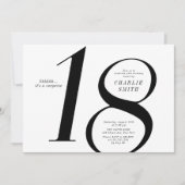 Modern minimalist black and white 18th birthday invitation (Front)