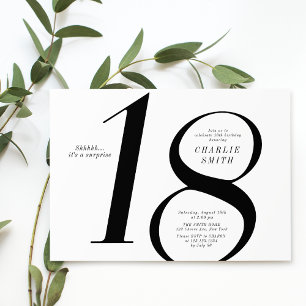 Modern minimalist black and white 18th birthday invitation
