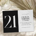 Modern Minimalist Black and White 21st Birthday Invitation<br><div class="desc">Modern minimalist 21st birthday invitation featuring simple design with elegant chic typography in black and white color.</div>