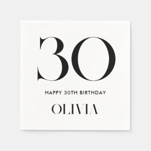 Modern Minimalist Black and White 30th Birthday Napkins