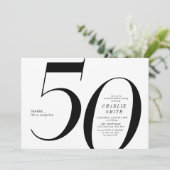 Modern minimalist black and white 50th birthday invitation (Standing Front)