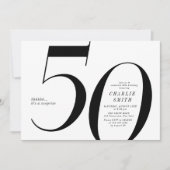 Modern minimalist black and white 50th birthday invitation (Front)